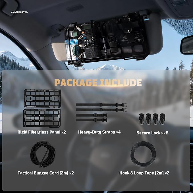 Molle Visor Organizer, Fiberglass Rigid MOLLE Panel, Tactical Versatile Car Sun Visor Organizer Interior Accessories Holder for Vehicle, SUV, Trucks