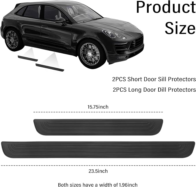 4PCS Car Door Sill Protector,Anti-Scratch Rubber Car Door Protector Edge Guards for Door Steps,Universal Waterproof Door Threshold Strips Exterior Accessories for Car Truck SUV (Black, Width 1.96")