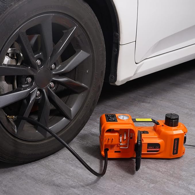 Electric Car Jack, 5 Ton/11023 LBS Hydraulic Jack Lift with Built-in Inflatable Pump and LED Light