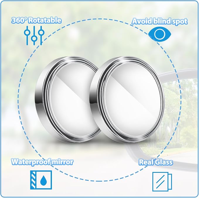 4 Pcs Blind Spot Mirrors 360 Degree 2 Inch Car Rear View Adjustable Wide View Angle Silver Round Glass Convex Mirrors Adjustable with Frame for Car SUV Truck Accessories
