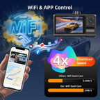 3 Channel Dash Cam for Cars, Dash Cam Front and Rear Inside, Bulit-in WiFi: 3 inch IPS Screen, 1080P Triple Dash Camera with 64GB Card, G-Sensor, Loop Record, Night Vision + Rearview Camera
