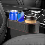 Car Seat Gap Filler Organizer, PU Leather Auto Front Seat Organizer Console Side Filler w/Cup Holder, Multifunctional Bottle Phone Holder Crevice Fillers for Most Car (Carbon Fiber Pattern)