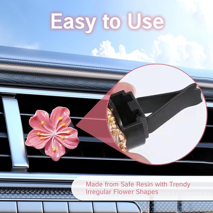 6Pcs Cute Car Air Freshener Vent Clips Flower Air Vent Clips for Fresheners Pink Hawaiian Hibiscus and Cherry Blossom Car Accessories Aesthetic Interior Decor for Women Peach Blossom