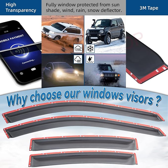 4pcs Front+Rear JDM Smoke Sun/Rain Guard Outside Mount Tape-On Window Visors Compatible with 04-08 Acura TL