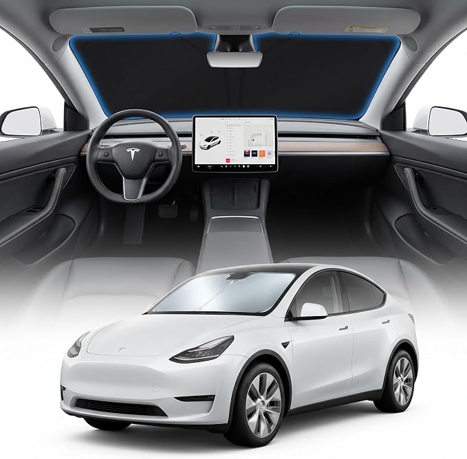 for Tesla Model 3/Y Sun Shade Windshield Cover - Custom Fit 3/Y Accessories 2016-2025 2026 Sunshade Foldable UV Protection & Heat Shield Sun Visor Accessories