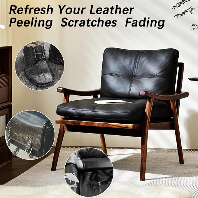 Black Leather Recoloring Balm, Leather Repair Kit for Furniture, Leather Scratch Remover, Leather Color Restorer for Couch, Car Seats, Shoes - Repair Leather Dye for Scratched and Faded Leather