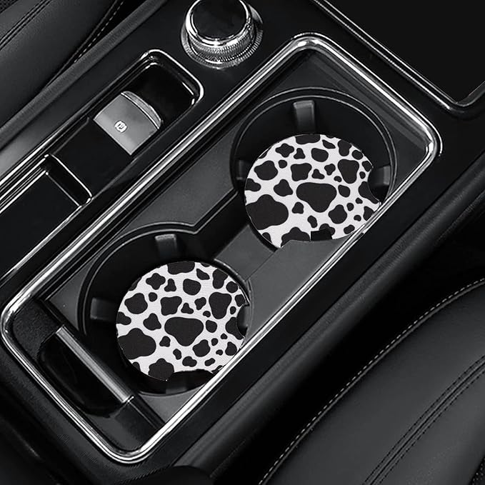 4 Pack Car Coasters, 2.75inch Cow Print Car Cup Holder Coasters for Cars, Neoprene Cup Pad Mat for Cup Holders for Women