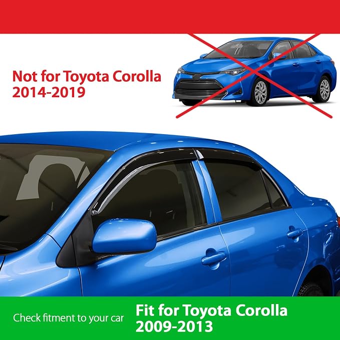 Goodyear Shatterproof Side Window Deflectors for Toyota Corolla 2009-2013 Sedan, Tape-on Rain Guards, Window Visors for Cars, Vent Deflector, Vent Visor, Car Accessories, 4 pcs - GY003120LP