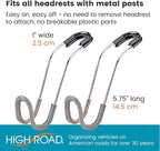 Car Hooks for Purses and Bags with Leather Trim - Unbreakable Headrest Car Hooks for Large Purse Straps and Heavy Bags up to 40 lbs - Secure Attachment Loops Fit All Headrest Posts, 2-Pack
