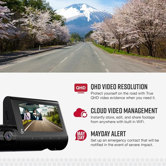 Cobra SC 220C Smart Dash Cam + Cobra 2.5A DIY Hardwire Kit - OBDII Port to USB-C/Micro-USB with 15ft Cable