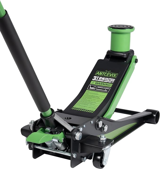 Heavy Duty 3-Ton (6600 lbs) Low Profile Steel Racing & Off-Road Hydraulic Car Floor Jack with Dual Piston Quick Lift Pump, Foot Pedal, Extension Adapter for Cars, SUVs & Trucks Repair