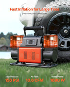 Dual-Cylinder Heavy Duty Air Compressor, 10.6CFM Auto-Stop Portable Tire Inflator, 12V 150PSI Offroad Air Pump with LCD Digital Display & Adapters for Truck Car SUV 4 x 4 Vehicle RV