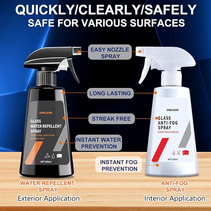 Anti Fog Spray & Rain Repellent Spray for Car Windshield Glass Water Repellent Defogger Spray Waterproof Prevent Fogging for Automotive Windows Mirrors Glasses Goggles Helmets - Pack of 2