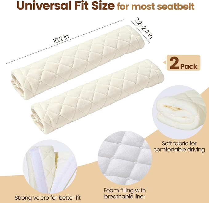 Soft Auto Seat Belt Cover Seatbelt Shoulder Pad Cushions 2 PCS for a More Comfortable Driving Universal Fit for All Cars and Backpack Off White