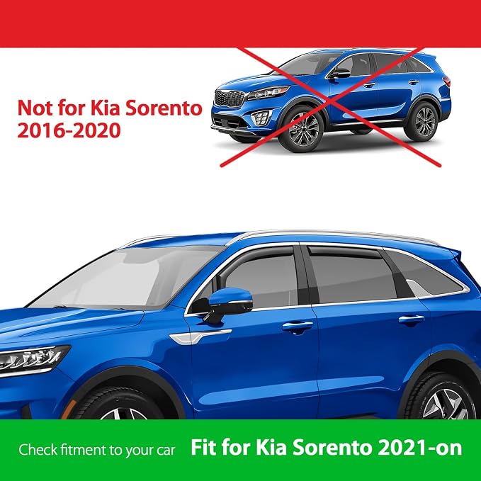 Goodyear Shatterproof in-Channel Window Deflectors for Kia Sorento 2021-2026, Rain Guards, Window Visors for Cars, Vent Deflector, Car Accessories, 4 pcs. - GY008439