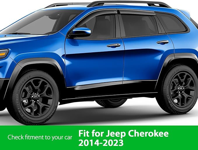 Goodyear Shatterproof Window Deflectors for Jeep Cherokee 2014-2023, Tape-on Rain Guards, Window Visors, Vent Deflector Visor, Car Accessories, 4 pcs. - GY008804