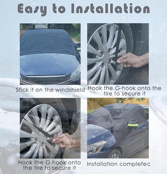 Front Windshield Snow Cover with Side Window Protection for Car and SUV, Winter Frost Ice Guard, Windproof Car Windshield Protector (Oxford Cloth Reflective Strips Green)