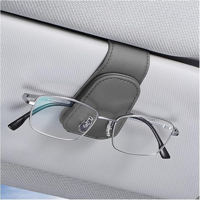 Sunglasses Holders for Car Sun Visor, Leather Eyeglasses Hanger Mounter, Magnetic Glasses Holder and Ticket Card Clip, Auto Interior Accessories Universal for SUV Pickup Truck