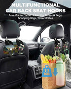 Purse Holder for Car, 2 Pack Heavy Duty Purse Hanger for Car, PU Leather Car Seat Hooks for Purses and Bags, Cute Floral Headrest Organizer for Handbags & Backpacks