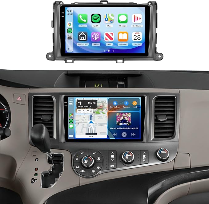 Android 15 4G+64G Radio for Toyota Sienna 2011-2014 Car Stereo with Wireless Carplay Android Auto,5Ghz WiFi,5.0 Bluetooth 32EQ,9inch IPS Touch Screen,FM/RDS GPS IP69K AHD Backup Camera