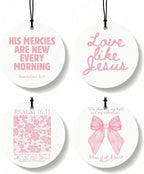 Pink Christian Car Air Freshener 4 Pcs, Inspirational Bible Verse Religious Hanging Air Freshener for Cars Closet Drawer Books, Christian Girly Car Accessories Mirror Decor for Women