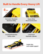 3 Ton Low Profile Aluminum & Steel Racing Floor Jack | Dual Pistons Quick Lift Pump, Sport Utility Vehicle, Lifting Range 3-6/11"-19-11/16", Yellow & Black