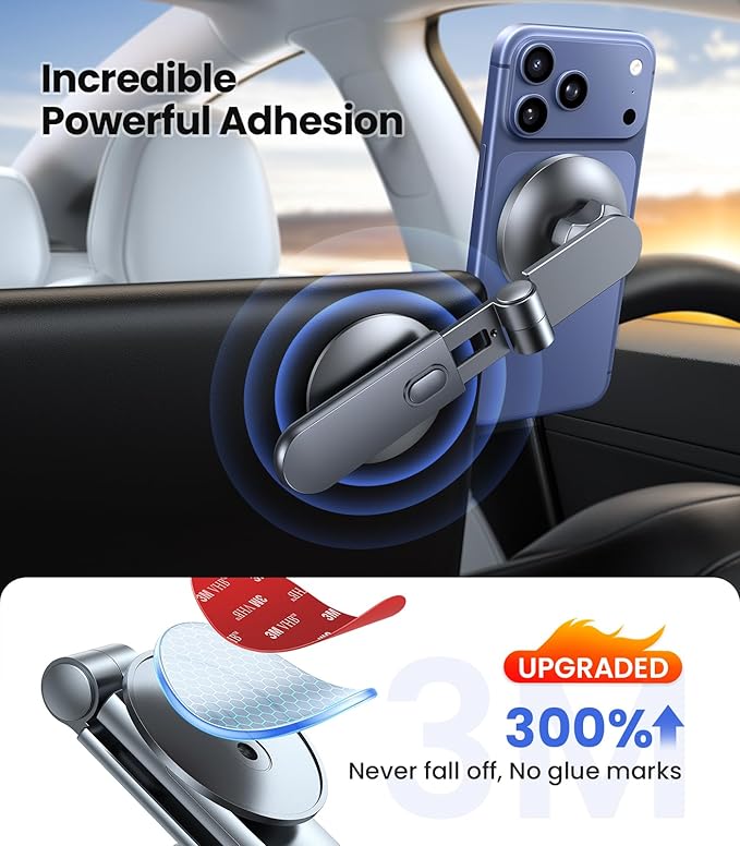 Tesla Phone Mount【Strongest Magnet Power】Foldable Hidden Tesla Phone Holder Fit for All Phone, Tesla Model 3 Model Y for MagSafe Car Mount, Tesla Model 3 Accessories, Tesla Model Y Accessories