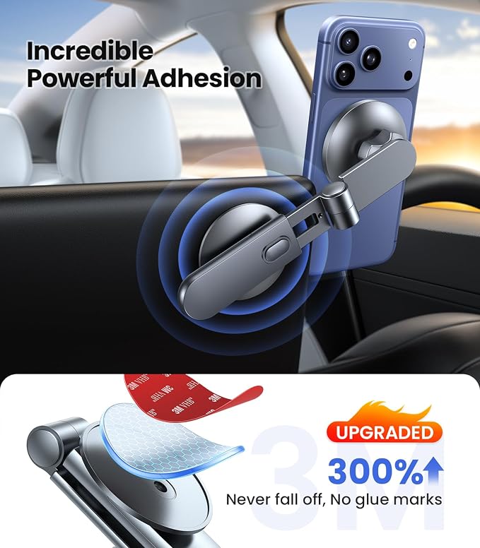 Tesla Phone Mount【Strongest Magnet Power】 Foldable Hidden Tesla Phone Holder Fit for All Phones, Tesla Model 3/Y/Cybertruck Accessories, Tesla Model 3 Model Y for MagSafe Car Mount - White