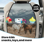 Two Horses Standing On The Grass Car Seat Back Kick Protectors,2 Pack Kick Mats With Storage Pockets For Vehicles To Protect From Dirt Mud Scratches