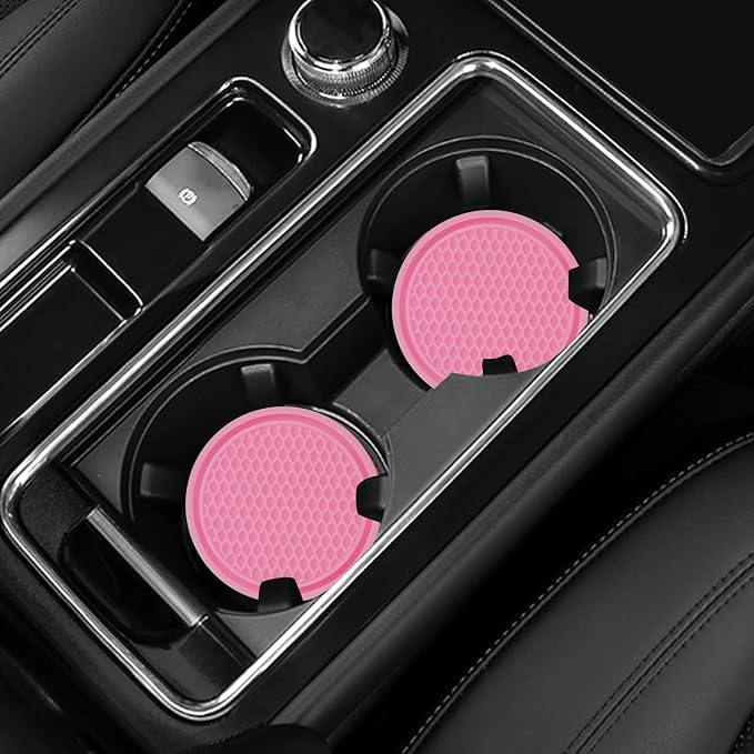 4 Pack Car Coasters, 2.75inch Universal Non-Slip Car Cup Holder Coaster for Car, PVC Cup Pad Mat Car Coasters for Cup Holders for Women (Pink)