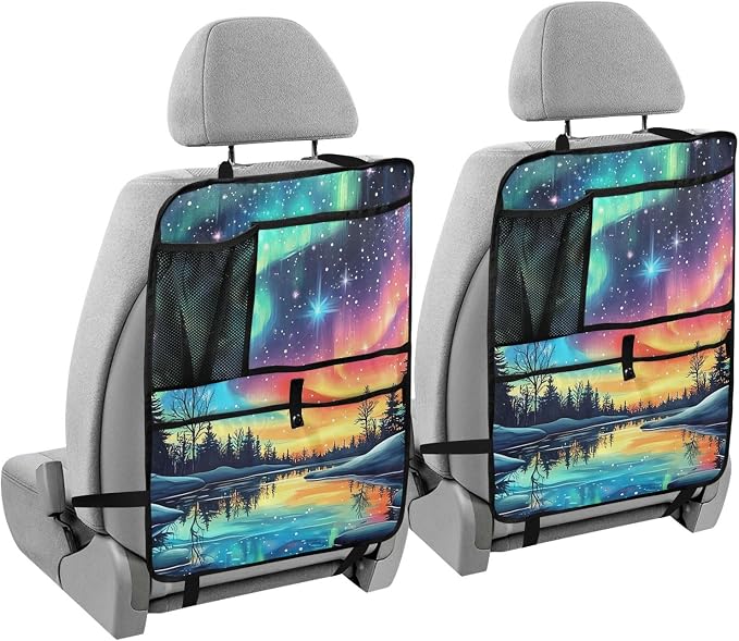 Car Seat Back Organizer Aurora Sky Forest 1 Pack Waterproof Kick Mats Backseat Protector From Dirt,Scratches