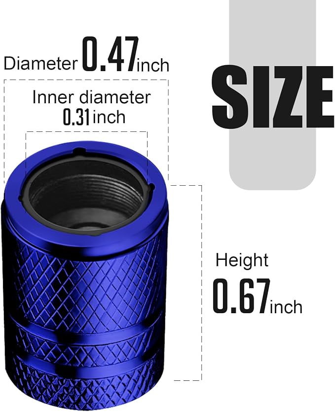 Tire Valve Stem Caps - (4 Pack) Premium Metal Air Caps with Plastic Liner, Durable, Corrosion Resistant and Leak-Proof, Universal Fit for Cars, Trucks, Motorcycles, and Bikes - Blue