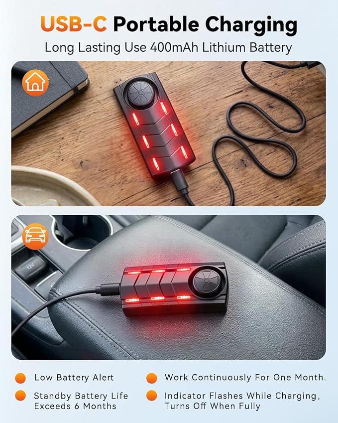 Upgraded 115dB Car Alarm System, Anti-Theft Vibration Sensor Alarm with Ultra-Bright Red Warning Light, Wireless Remote Anti Theft Vehicle Device, for Car, RV, SUV, Truck.