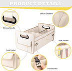 Car Trunk Organizer, Car Organizers and Storage Collapsible Multi Compartment Container Box, Adjustable Car Accessories for SUV Sedan Truck, Large Size, Beige