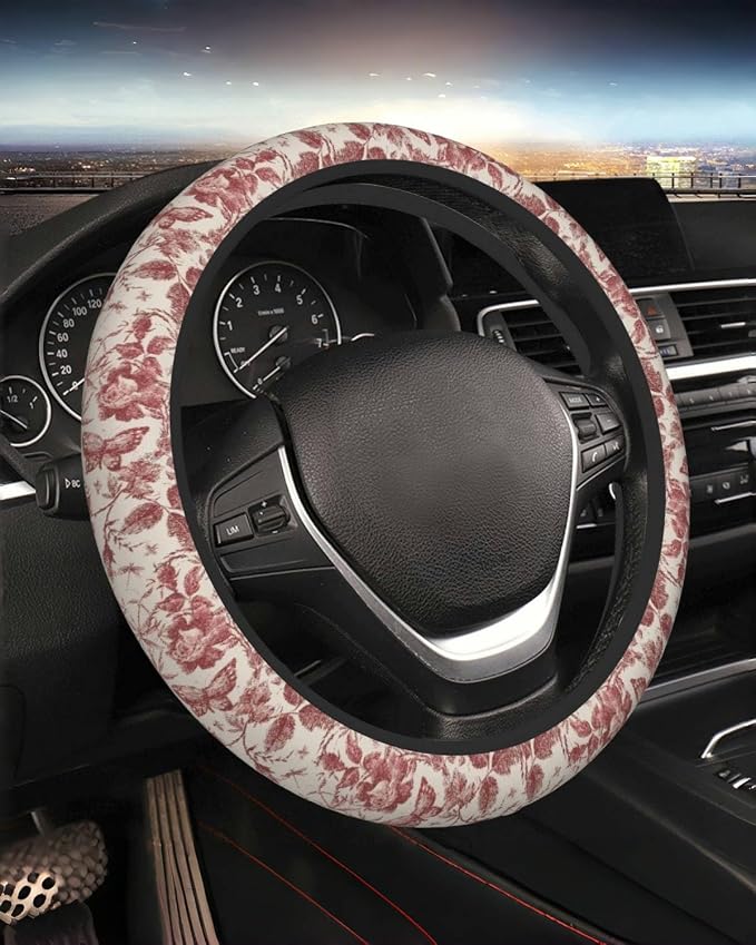 Steering Wheel Cover Accessories Neoprene Cover, Breathable Non-Slip Easy to Install Suitable for Women Men, 14.5-15.5 Inch for Car SUV Van Truck Universal - Rose