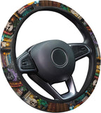 Dark Academia Books Steering Wheel Cover, Polyester Non-Slip Car Wheel Grip, Universal 15 Inch Auto Accessory