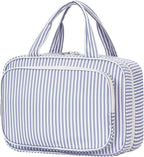 Striped Travel Toiletry Bag for Women Large Hanging Makeup Bag Organizer Toiletries Bag for Full Size Essentials Accessories Cosmetics (Greyish Blue Stripe (Large))
