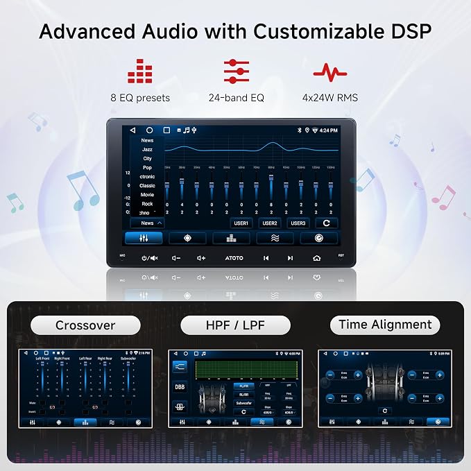 A5L 9 Inch Double-DIN Android Car Stereo Wireless CarPlay Android Auto, Wi-Fi/USB Tethering, GPS Navigation, AI-Powered Car Radio, 24EQ, Mirror Link, HD LRV, Backup Camera, OTA Upgrade