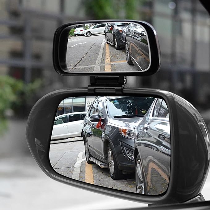 Add On Blind Spot Mirror, Convex Rear View Wide Angle Rectangle Framed HD Glass Adjustabe Mirror Upon Mirror for Car, SUV and Truck (SPECIFIC fit, Black, 1 Pack)