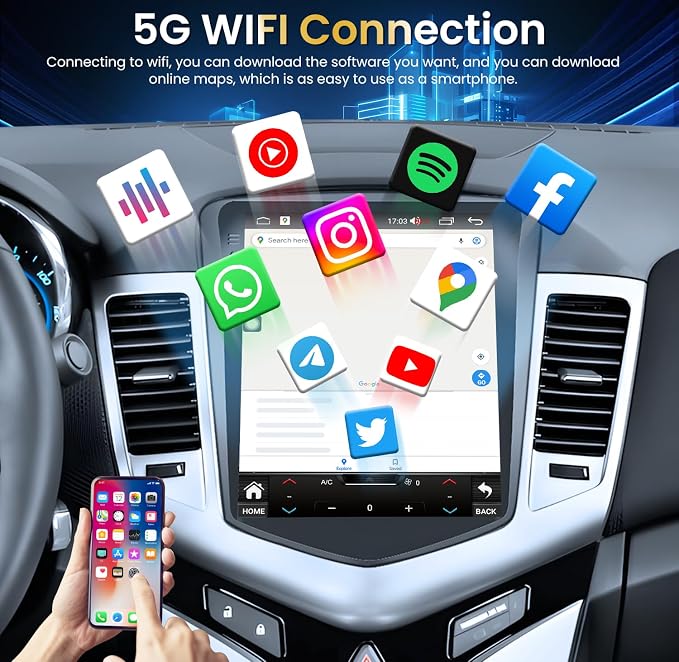 8Core 4G RAM Car Radio Stereo for Chevrolet Chevy Cruze 2009-2015: Android 13 Tesla Style Touchscreen Head Unit Backup Camera Wireless CarPlay Andriod Auto GPS SWC 5GWiFi FM DSP 36EQ