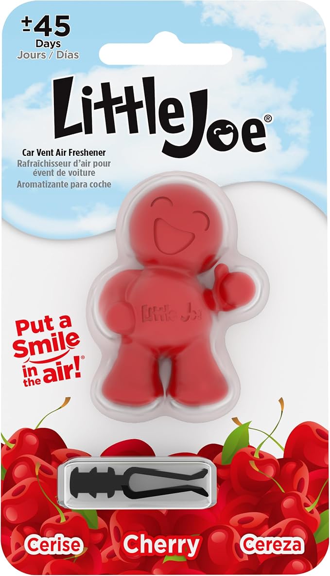 Little Joe 96407 Cherry Scent Car Air Freshener Vent Clip, Fights Odors for up to 45 Days, Long-Lasting Freshness, Cute Car Odor Eliminator, Pack of 1