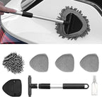 Car Windshield Cleaner Tool Kit with Extendable Handle, Vehicle Window Cleaner with 4 Microfiber Pads and 1 Empty Spray Bottle, Auto Windscreen Cleaning Tool, Universal Fit (Triangle)