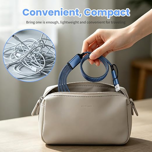 4 in 2 Multi Charging Cable,Dual Type-C Multiple Charger Cable,USB A/C Charging Cables for Multiple Devices with IP/Micro/USBC Port, Universal USB C Cable Phone Charger Cord for iPhone 16-12,Navy