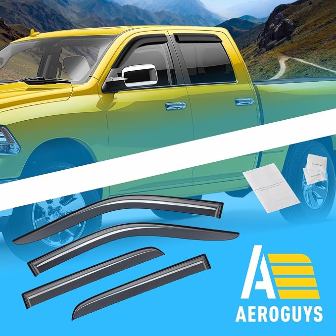 Extra Durable Window Deflectors Tape-On Window Visors Rain Guards Fit for Dodge Ram 1500 2009-2018 Crew Cab, Sun Visors, Wind Vent for Shades, Exterior Car Accessories - 4pcs. AG0028