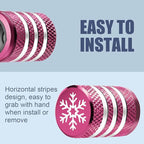 Tire Valve Stem Cap Cover - (5 Pack) Tire Air Caps Metal with Plastic Liner Corrosion Resistant Leak-Proof Snow Snowflake for Car Motorcycle Bike Pink