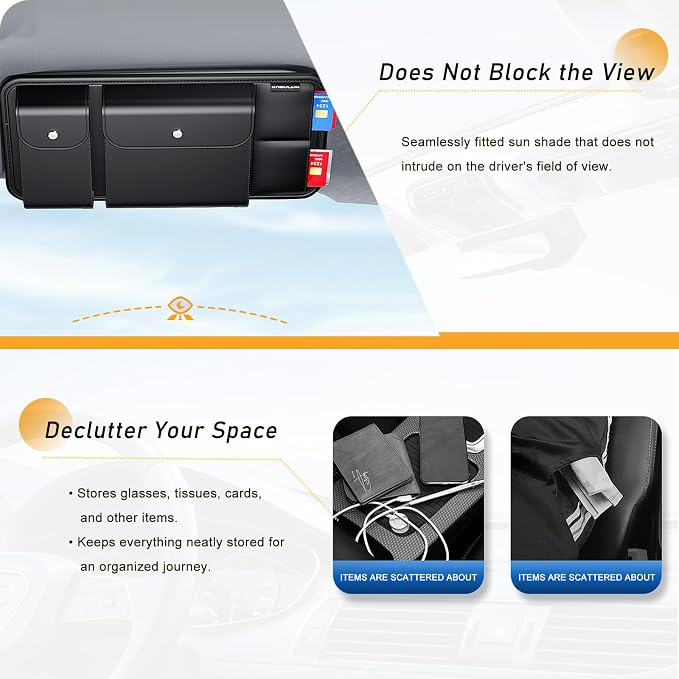 Car Sun Visor Organizer, Auto Consoles Organizer with Sunglasses Storage Box,Multi-Pocket Visor Accessories for Truck, SUV，Hold Card/Pen/Driver's License