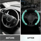 Road Comfort Leather Steering Wheel Cover – Premium Anti-Slip Car Steering Wheel Grip Cover – Universal Fit for 14.5”–15” Cars, Trucks & SUVs - Mint
