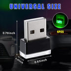 4 PCS USB LED Car Interior Atmosphere Lamp, Plug-in USB Decor Night Light, Portable Auto Ambient Lighting Kit, Universal Vehicle Interior Accessories for Most Cars (Green)