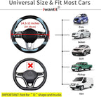 Cute Steering Wheel Cover for Women, Carbon Fiber&Breathable Pu Leather with Anti-Slip Rubber Ring, Steering Wheel Protector for Men, Universal Fit 14.5-15 inches for Cars,SUV (Cool Blue)