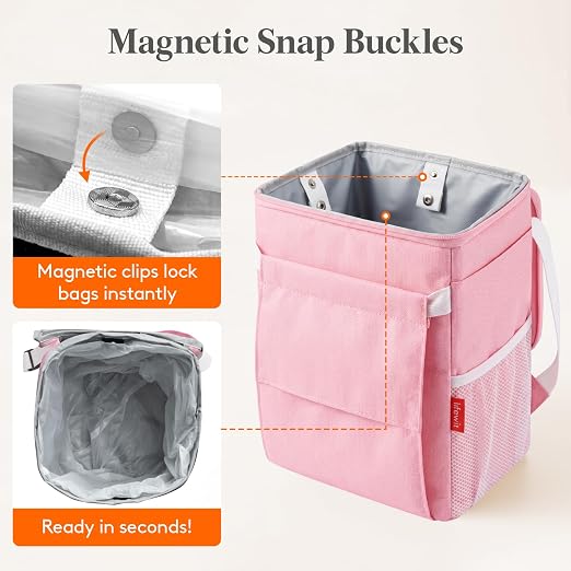 Car Trash Bin, 2 Gallon Leakproof Waterproof Vehicle Garbage Can with Lid & Tissue Holder, Car Interior Organizer for Front/Back/Console, Automotive Accessory, Pink